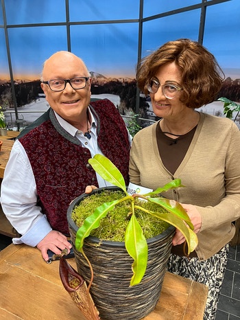 Pflanzenexperte Andreas Modery und Barbara Schöneberger, die als "Professorin Renner" verkleidet ist | Bild: BR